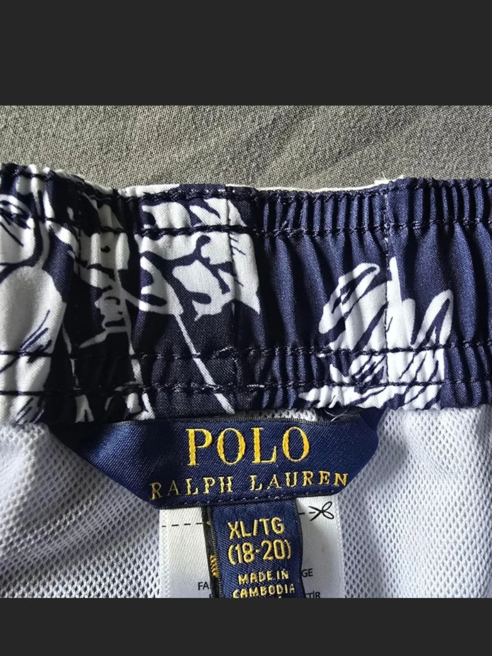 NWT Boys Polo Ralph Lauren Navy & White Tropical Print Swim Trunks